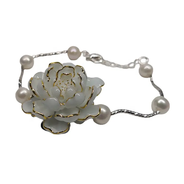 Prezzie exquis bord doré délicat artisanat art populaire fleur porcelaine bracelet en céramique pour mariage