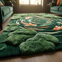 Tapis en mousse émeraude tufté à la main avec motifs de poissons rouges et étang japonais, idéal pour salon, chambre, chambre d'enfant, crèche et aire de jeux