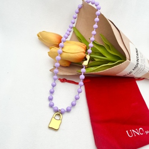Collar con Colgante <span class=keywords><strong>de</strong></span> Corazón AB Colorido, Unisex, <span class=keywords><strong>uno</strong></span> <span class=keywords><strong>De</strong></span> <span class=keywords><strong>50</strong></span>, Cadena <span class=keywords><strong>de</strong></span> Bolas Morada, Chapado en Oro, Acero Inoxidable, Joyería al por Mayor - Product Image 4