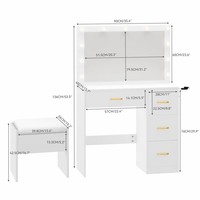 Table de vanité antique blanche de miroir de BlueTooth côté 6 tiroirs chambre habillage maquillage conception commode de stockage avec le miroir et la chaise