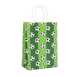 Wholesale Custom Football Paper Bags Soccer Print Gift Goodie Bags with Handles for Boys Girls Party Decorations