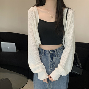 Mùa Hè Thời Trang Của Phụ Nữ Dài Tay Áo Đan Top Phong Cách Giản Dị Cắt Cardigan Mỏng Khăn Choàng Áo Khoác Áo Khoác Hollow-out Thiết Kế Petite Áo Khoác - Product Image 6