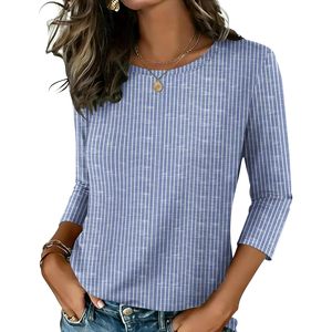 Chemisier décontracté à carreaux pour femme, manches 3/4, col rond, en popeline respirante, idéal pour le bureau ou comme t-shirt basique - Product Image 1
