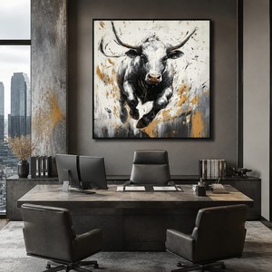 Decoración de Pared, Lienzo Hecho a Mano con Textura, Toro Abstracto, Vaca de las Tierras Altas, Arte Moderno, Pintura de Animales - Product Image 1
