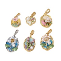 Pendentif Monet Garden en perle naturelle, cuivre, tournesol et tulipe, style peinture à l'huile, plaqué or véritable, accessoires de collier DIY