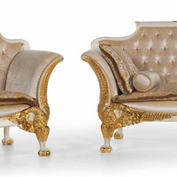 Rococo — canapé en tissu de cygne, fauteuil en bois Baroque blanc sculpté or, pour la salle de séjour