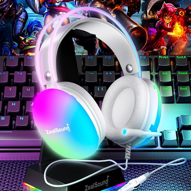 Zealsound S600 RGB Gaming Headset For PC Laptop ps4/ps5 Wired Headphones With Mic Bass Surround Over Ear USB Full Light Earphone