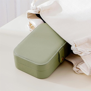 Estuche organizador de joyas de viaje verde <span class=keywords><strong>oliva</strong></span> de cuero para mujer, Cajas de Regalo de joyería portátiles para collar, anillos, pulsera, pendientes - Product Image 6