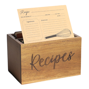 Classic Design Wooden Rectangle Eco-Friendly Waterproof <b>Recipe</b> Storage <b>Box</b> Farmhouse Blank Acaica <b>Card</b> Holder Set Dividers Style - Product Image 1