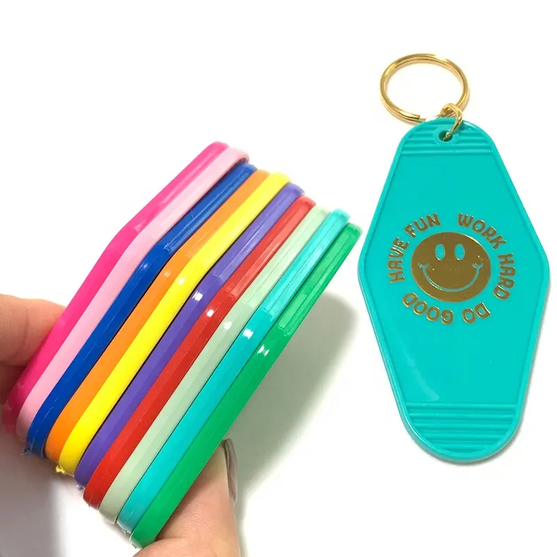 Tùy Chỉnh Logo Khuyến Mại Trống Nhựa Key Chain Retro Vintage Motel Khách Sạn Phòng Glitter Keychain Key Tags