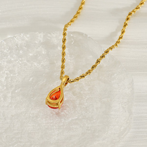Zogxin Teardrop Rhinestone Pendant Necklace 18K Gold Plated Stainless Steel Party Jewelry Women's Fashion Necklace - Product Image 4