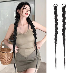 Perruque queue de cheval tressée noire pour femme Qing Sun, 120g, en fibre haute température, accessoire capillaire pour un look tendance - Product Image 5