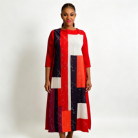 Robe longue plissée à imprimé géométrique coloré pour femmes africaines, manches 3/4, coupe ample, pour tenue décontractée, Sehe Fashion