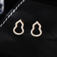 Boucles d'oreilles clous en argent S925 avec zircon, motif gourde ajouré, dorées, bijoux de luxe légers pour femmes, vente en gros