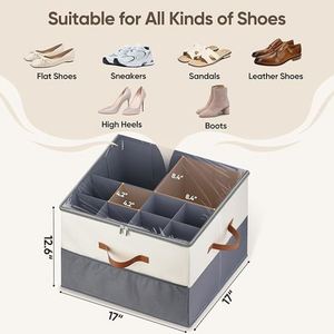 Shoe Organizer for Closet Shoe Storage Containers with Adjustable Dividers Space Saving Shoe <b>Box</b> Organizers Bins with Clear Lids - Product Image 4
