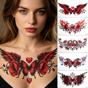 Tatuaje Temporal Sexy de Alas de Mariposa Rosa <span class=keywords><strong>para</strong></span> Debajo del Busto, Arte Corporal <span class=keywords><strong>para</strong></span> el Pecho, Tatuaje Temporal Adhesivo <span class=keywords><strong>para</strong></span> Damas - Product Image 1