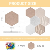Lot de 12 tableaux hexagonaux en feutre autocollants, tableaux d'affichage décoratifs, tableaux acoustiques pour bureau et décoration murale à la maison