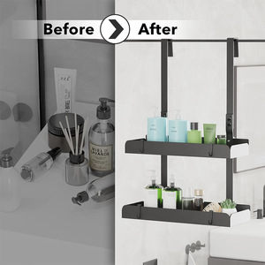 Bathroom <b>Storage</b> Rack Double Layer Black Wall Mounted <b>Shower</b> Gel Shampoo Holder Rectangular Durable 8-11.9in Depth - Product Image 4