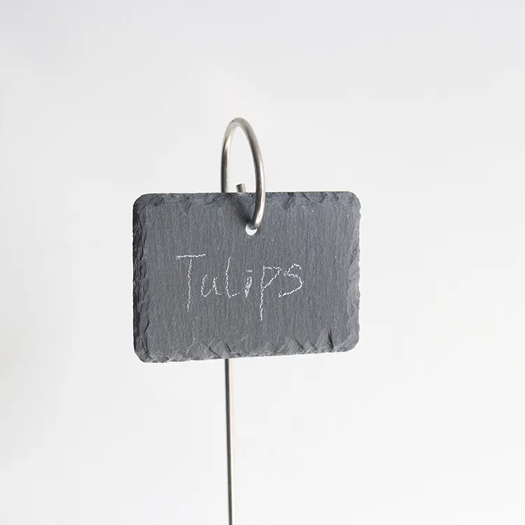 Fabriek Direct Prijs Handgemaakte 10X7Cm Zwarte Steen Natuurlijke Leisteen Planten Labels Met Metalen Stakes