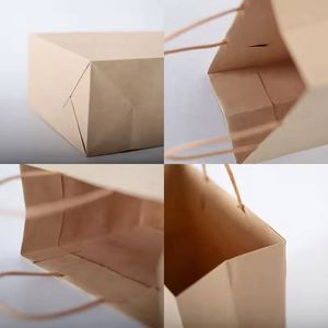 Sacs d'achats écologiques biodégradables personnalisés en papier pour l'emballage de la restauration rapide, sacs en papier kraft à poignée pour les restaurants à emporter - Product Image 6