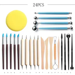 Craft Cung Cấp 24 Cái Gỗ Xử Lý Điêu Khắc Công Cụ Đất Sét Kit Gốm Đất Sét Mô Hình Công Cụ Thiết Lập