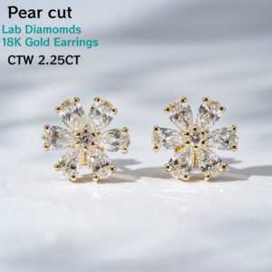 Prêt à Expédier Poire Cut Lab Diamants Boucles D'oreilles En Or Massif <span class=keywords><strong>Moulin</strong></span> À <span class=keywords><strong>Vent</strong></span> Lab Grown Diamonds 18k Or 2ct Boucles D'oreilles Stud Flower Design - Product Image 1