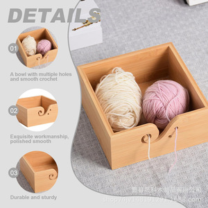 Bamboo Yarn Bowl With Crochet Holes <b>Wool</b> Ball Holder Storage Box For Knitting <b>Craft</b> Desktop Organizer - Product Image 3