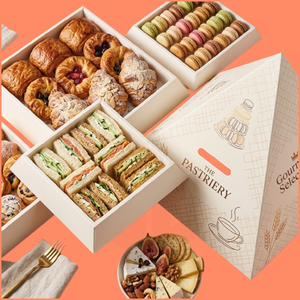 Özel Tasarım Çevre Dostu Geri Dönüştürülebilir Oluklu Piramit Karton Kutu Saplı Catering Paket Servis Yiyecek Ambalajı Özel Tasarım Süt - Product Image 4