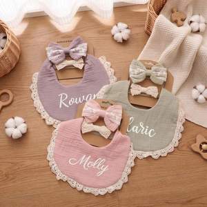 Juego de Baberos Textiles Bordados con Nombre Personalizado, Baberos Impermeables de Algodón Puro Suave, Estilo Adorable para 0-3 Años, Recuerdo/Regalo - Product Image 2