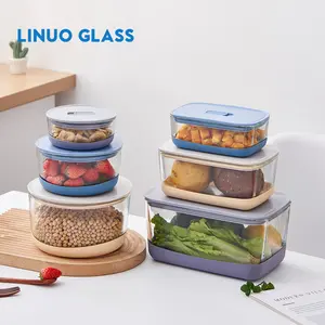 Linuo OEM ODM BPA libre hermético Tritan almacenamiento de alimentos preparación de comidas juego de contenedores de vidrio de borosilicato con alfombrilla de silicona