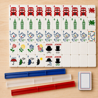 Jeu de tuiles de mahjong américain en acrylique à 5 couches, thème Londres britannique avec des motifs de bus à deux étages et du Big Ben