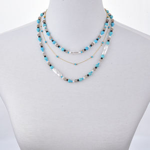 Chic Gray Agate <b>Statement</b> Stackable Jewelry Stainless Steel Natural Stone Turquoise <b>Necklace</b> with Beads Chain - Product Image 3