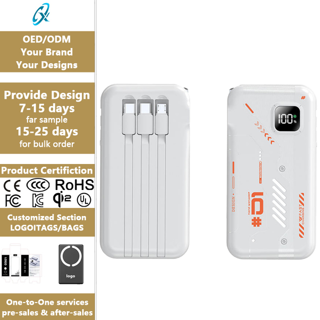 10000mAh 3-in-1 Magnetic Wireless Power Bank 22.5W Fast Charging Built-in Cables Portable Charger for Phone Laptop Wholesale