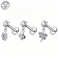 Boucle d'oreille pendante en titane de qualité implantable ASTM F136 Freya avec zircon cubique pour piercing hélix, tragus et autres piercings corporels