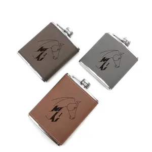 Customised Logo PU Leather Cover Camping Alcohol Hidden New Hip Flask 6oz Black