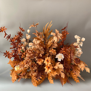 Caramel autunno matrimonio grande composizione floreale di seta artificiale decorazione di fiori per il corridoio di caffè sfondo di nozze - Product Image 1