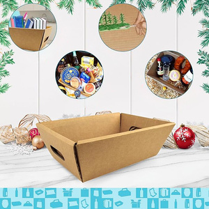 KAKA Custom Kraft Corrugated Paper Gift Basket <strong>Tray</strong> with Handles for Christmas <strong>Hamper</strong>, Fruit &amp; Flower Wine Packaging - Product Image 4