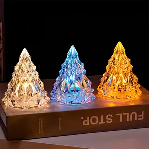 크리스마스 침실 램프 장식에 대한 판촉 저렴한 작은 유리 아크릴 빛 크리스마스 트리 야간 램프