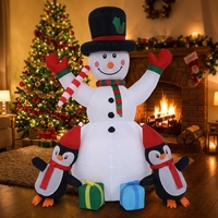 Bonhomme de neige gonflable avec chapeau haut et pingouin avec boîte cadeau pour décoration de fête de Noël en extérieur, modèle d'accessoire de jardin