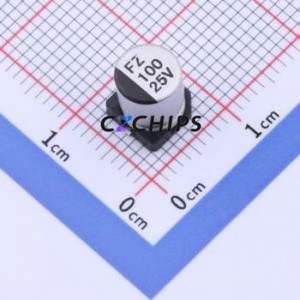 ตัวเก็บประจุแบบอิเล็กโทรไลต์อะลูมิเนียมชนิด SMD รุ่น FZ100UF25V90RV0063 ขนาด D6.3xL7.7 มม. 100uF 20% 25V 230mA-100kHz - Product Image 1