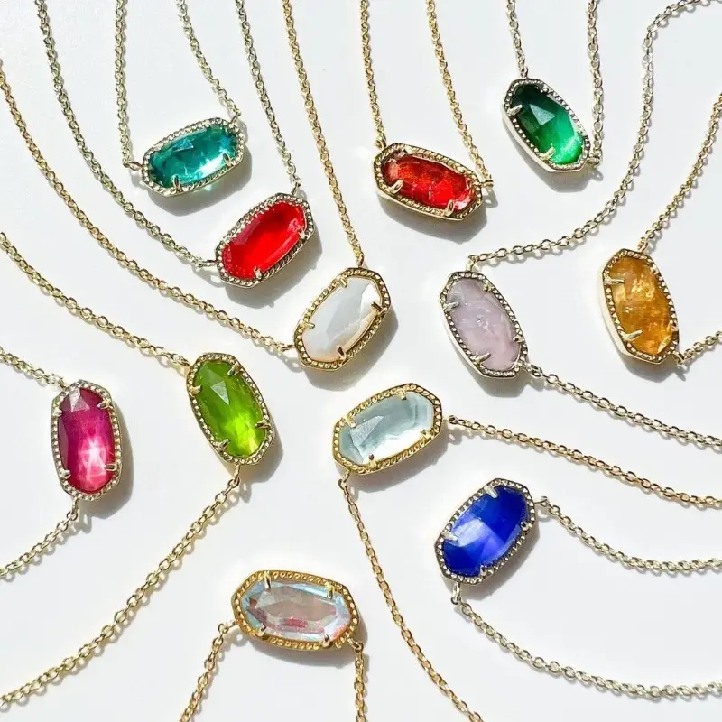 Natural Stone 12 Birthstone Crystal Pendant Necklaces for Women 18k Gold Plated Link Chain Irregular Geometric Shapes Necklace