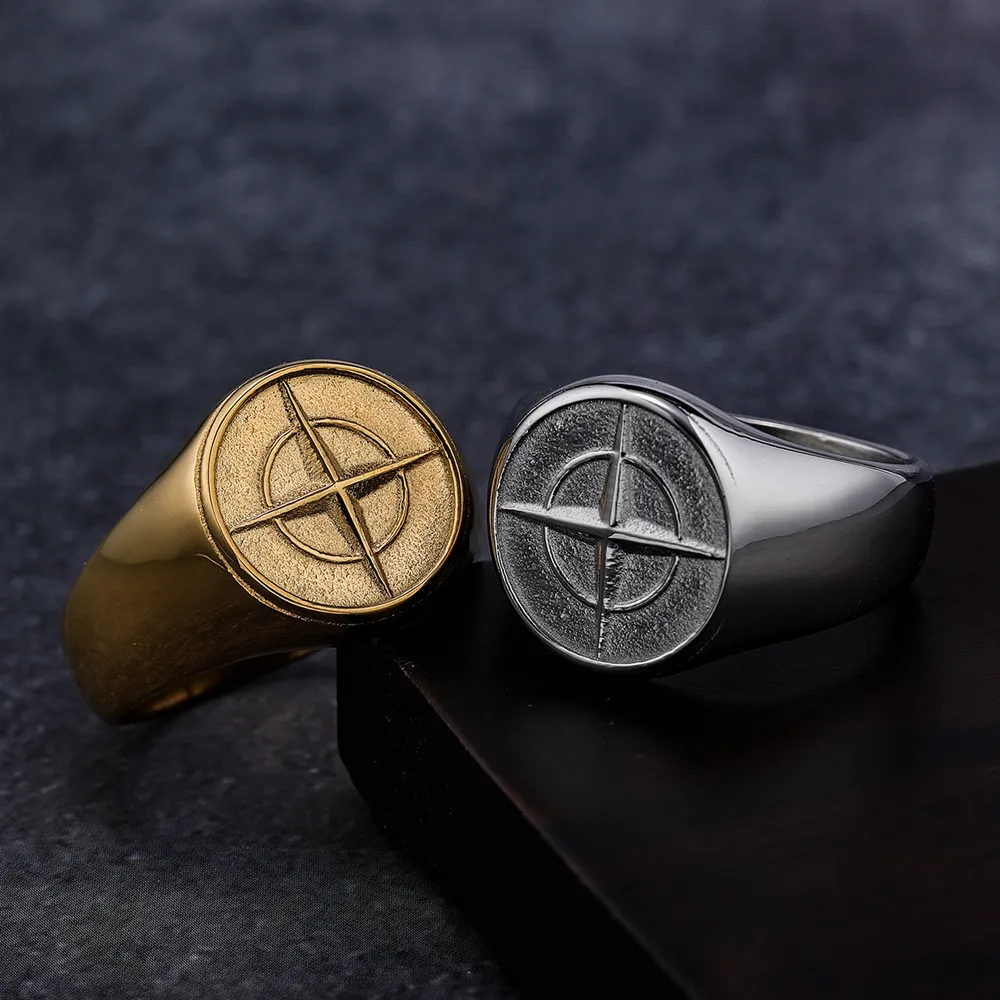 New Fashion Mens Jewelry Ring Stainless Steel Minimalistic gold plated Compass Signet Ring Compass cross Star Rings Men Women