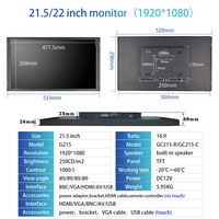 Monitor Layar Sentuh Kapasitif Bingkai Terbuka 21,5 Inci 1920*1080 Casing Logam Layar Industri Dengan BNC AV VGA USB