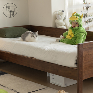 Children's Modular Bed North American <b>Black</b> Walnut Solid Wood Simple Design Widened Guardrail Extendable Single Bed Bedroom Use - Product Image 4