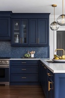 Armoires de cuisine en teck bleu marine avec portes en contreplaqué, écologiques et faciles à nettoyer, design moderne (pour tous les styles)
