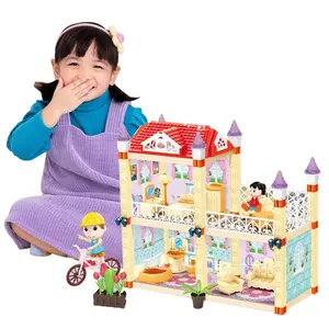 Tik Tok Hot Selling Kids Diy Music Doll House Set With Cartoon Dolls Cosplay Doll House Toy Villa Plastic Toy