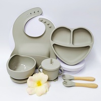L'ensemble de vaisselle pour enfants en silicone au design classique comprend une assiette, un bol, une cuillère, une fourchette, une tasse pour le dîner de bébé.