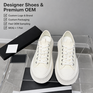 2026 Luxury Designer shoe for Women High Quality <b>Canvas</b> Sneakers All Cream White Ribbed Platform Low-top Casual Sport New - Product Image 1