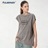 Kuenzi - Camiseta sin mangas para mujer, 100% algodón, 260GSM, de alto gramaje, lisa, con logotipo personalizado, estilo vintage lavado y desgastado, para streetwear, venta al por mayor