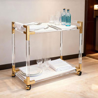 Chariot de service moderne en acrylique transparent et acier inoxydable pour hôtel, bar à domicile, salle à manger, cuisine et salon - Usage commercial